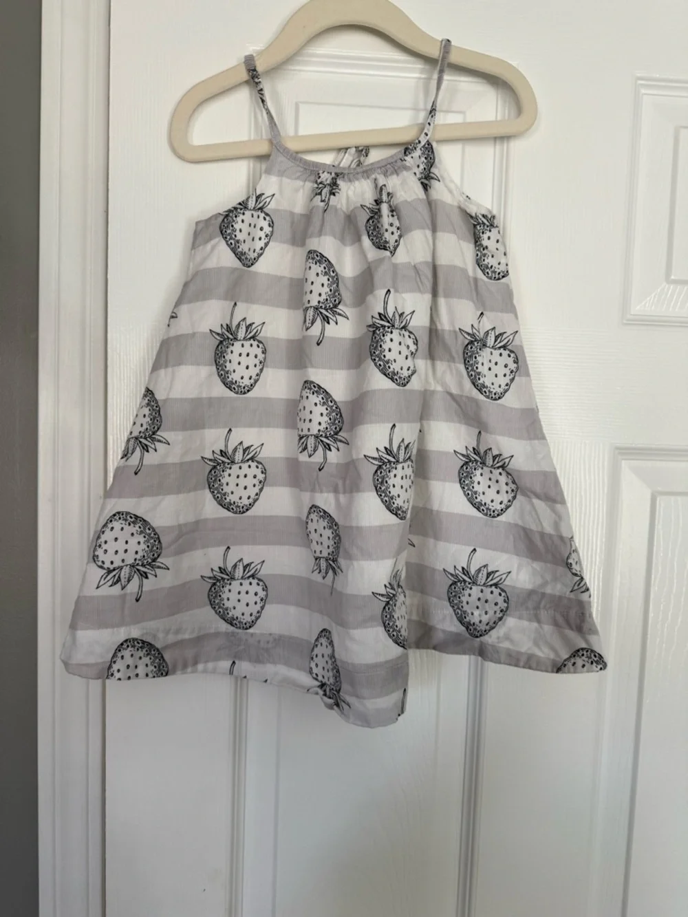 Baby Gap Striped Strawberry Print Sundress - Gray & White